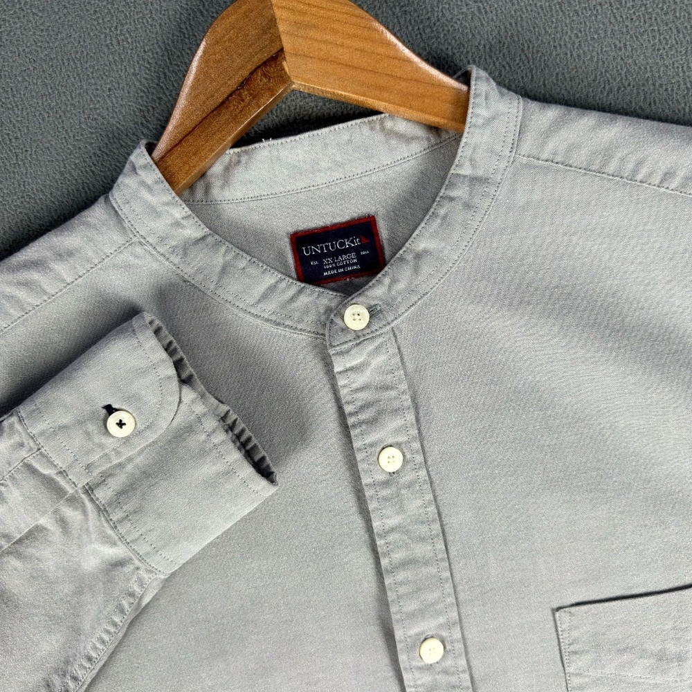 UNTUCKit Shirt Mens 2XL Grey Cotton Mandarin Collar Band Minimalist Office Prep